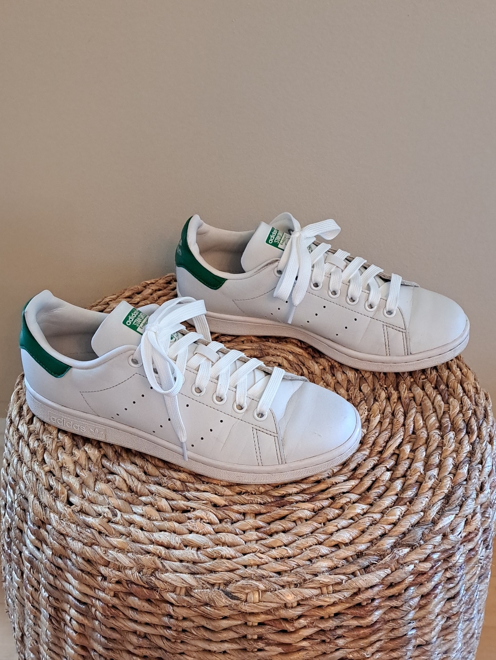 Adidas Mens Stan Smith Athleisure/Preppy White/Green Leather Low Sneakers 7.5